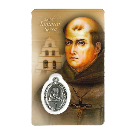 ST. JUNIPERO SERRA HOLY CARD WITH MEDAL